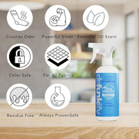 Odor Remover Spray, 16oz (2-Pack). 'Fresh Air' Essential Oil Odor Eliminator for Strong Odors on Fabric, Shoes, Activewear. 'ProvenSafe' Deodorizer for Pets, Kids & Sensitive Gear w/Ionic Silver
