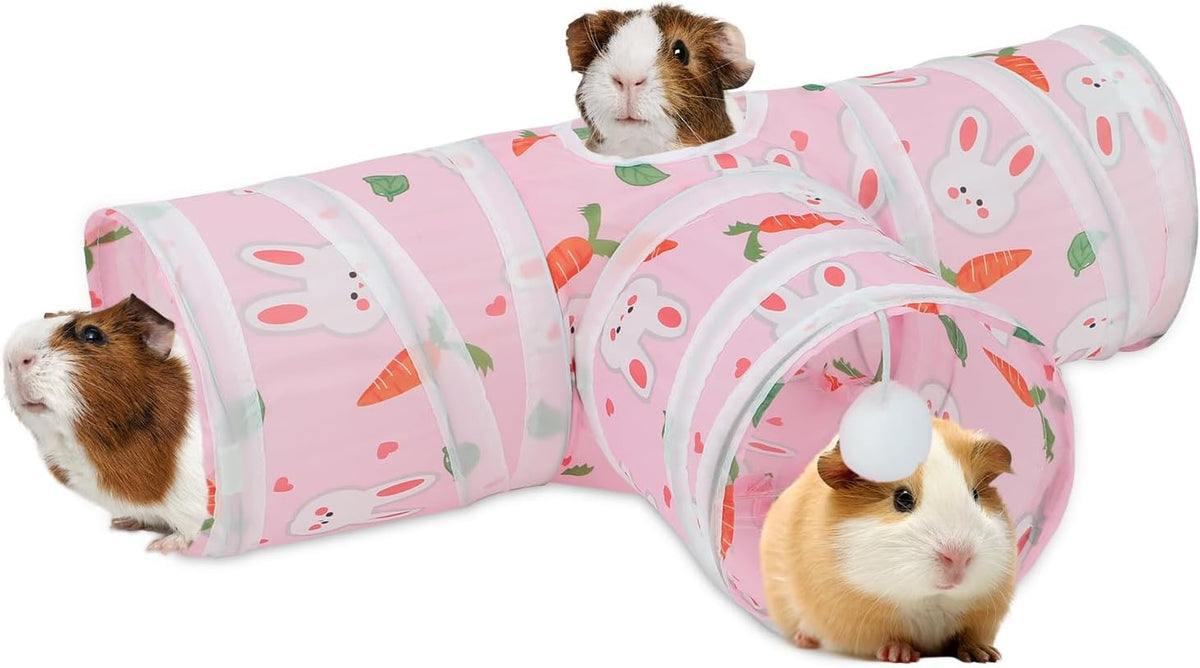 Guinea Pig Tunnel Hideout 3-Way Collapsible Small Pet Tubes - Pink