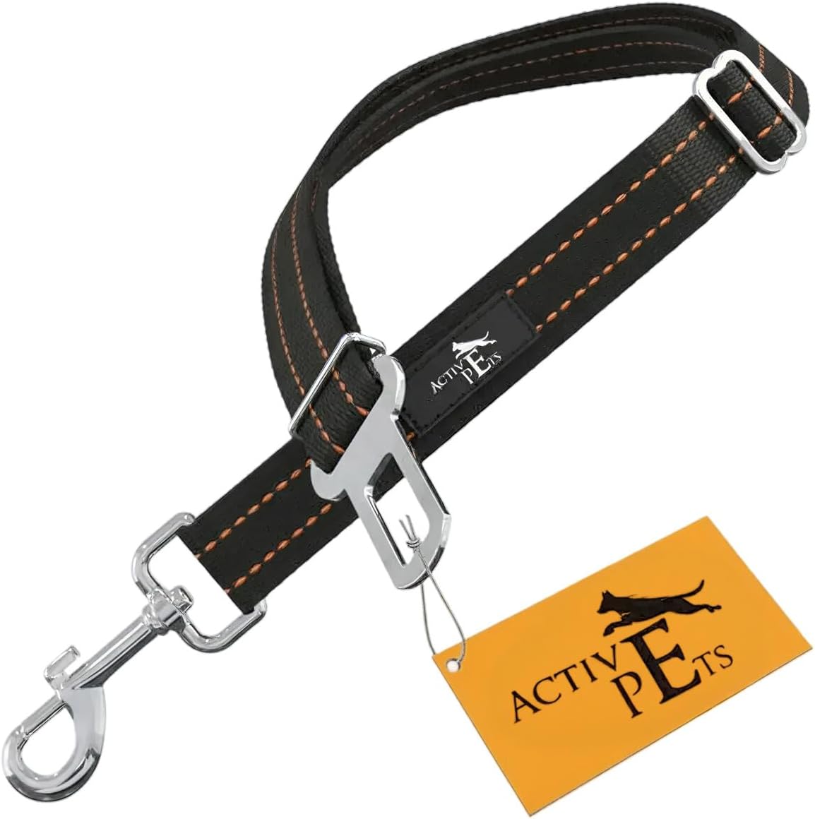 Black Car Seat Belt for Dogs, Attaches to Harness & Collar - Orange - 1 Pack