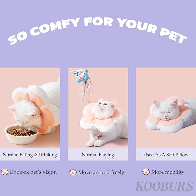 Cat Cone Collar Soft, Adjustable Kitten Cone After Surgery, Waterproof Recovery E Collar for Pet to Stop Licking(Pink Flower, Small)