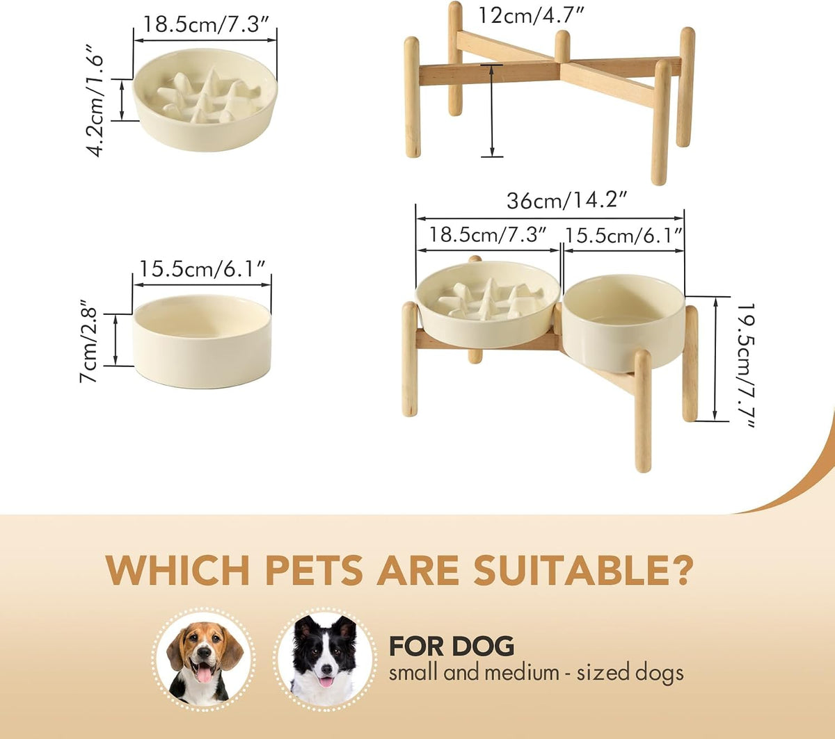 Ceramic Slow Feeder Dog Bowls - Light Yellow / 7.3inch-C+Bowl Set - image 2