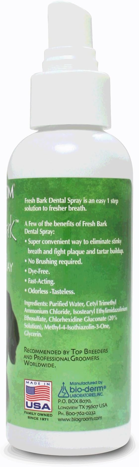 Bio-groom Fresh Bark Dog Breath Freshener - No Chew Dental Spray for Dogs & Cats, Teeth Cleaning Oral Care for Plaque & Tartar, No Brushing Required, Made in The USA - Flavorless, 4 fl oz