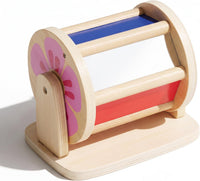 WOODENFUN Montessori spinning drum with rainbow sides and acrylic mirror for tummy time