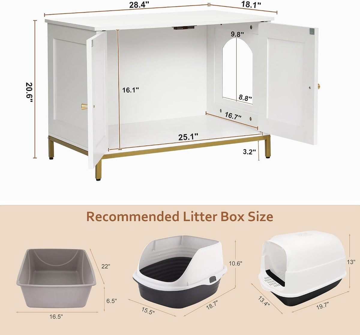 28.3" L Cat Litter Box Enclosure with Metal Frame - 28.3"L / White - image 4