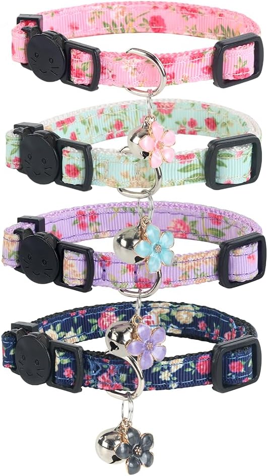 Yizepet Cat Collars with Bells, Breakaway Kitten Collar - flower