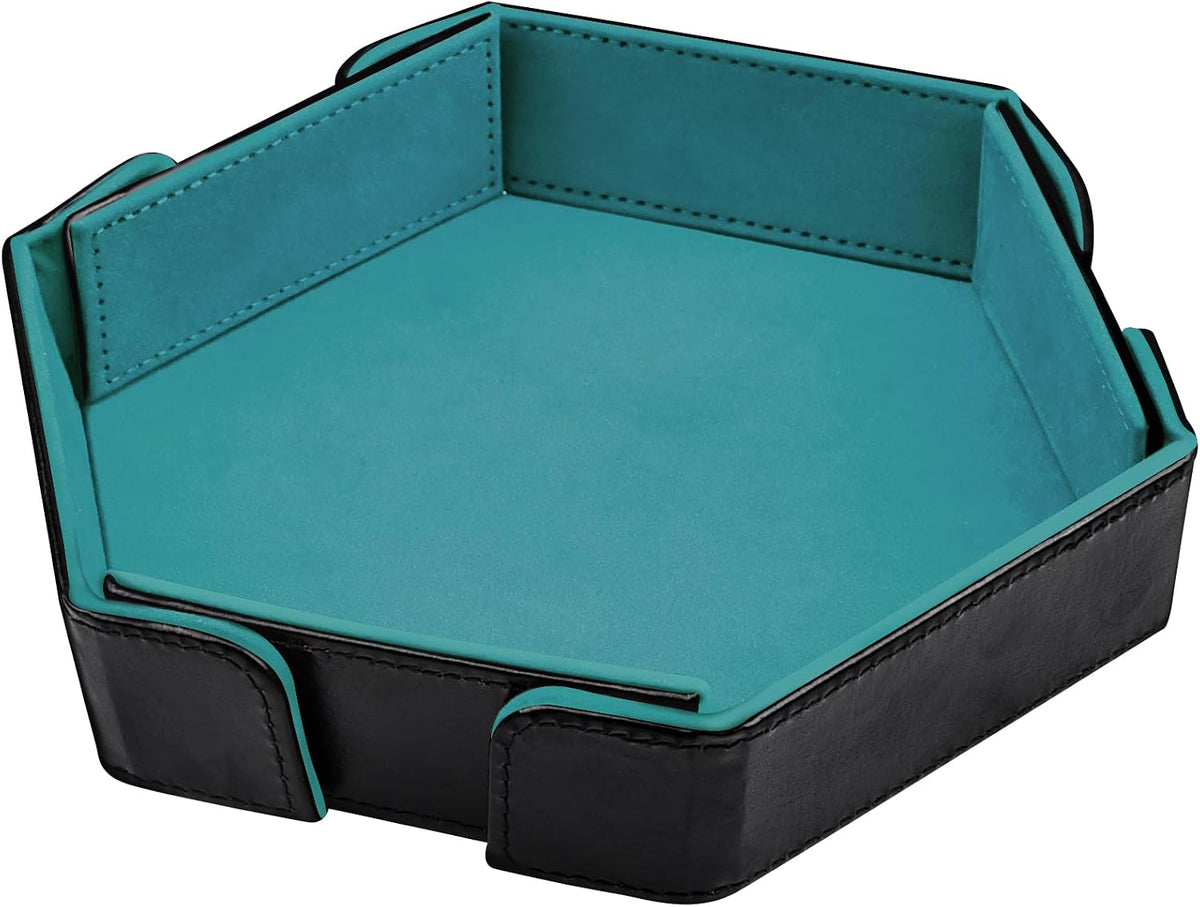 SIQUK magnetic folding hexagon dice tray in PU leather with velvet lining - view 5