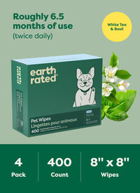 Earth Rated Dog Wipes for Paws & Butt, Deodorizing - White Tea Basil / 400 Grooming Wipes - image 4