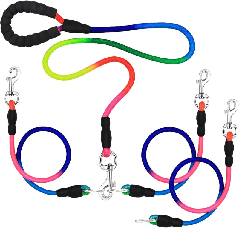 Heavy Duty 3 Dog Leash for Small Dogs No Tangle Detachable 360° - L / For 20LBs - 150LBs Dogs / Multi-colored