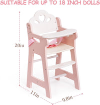 ROBOTIME wooden doll high chair with tray, footrest and flower shaped back in white and pink - view 3