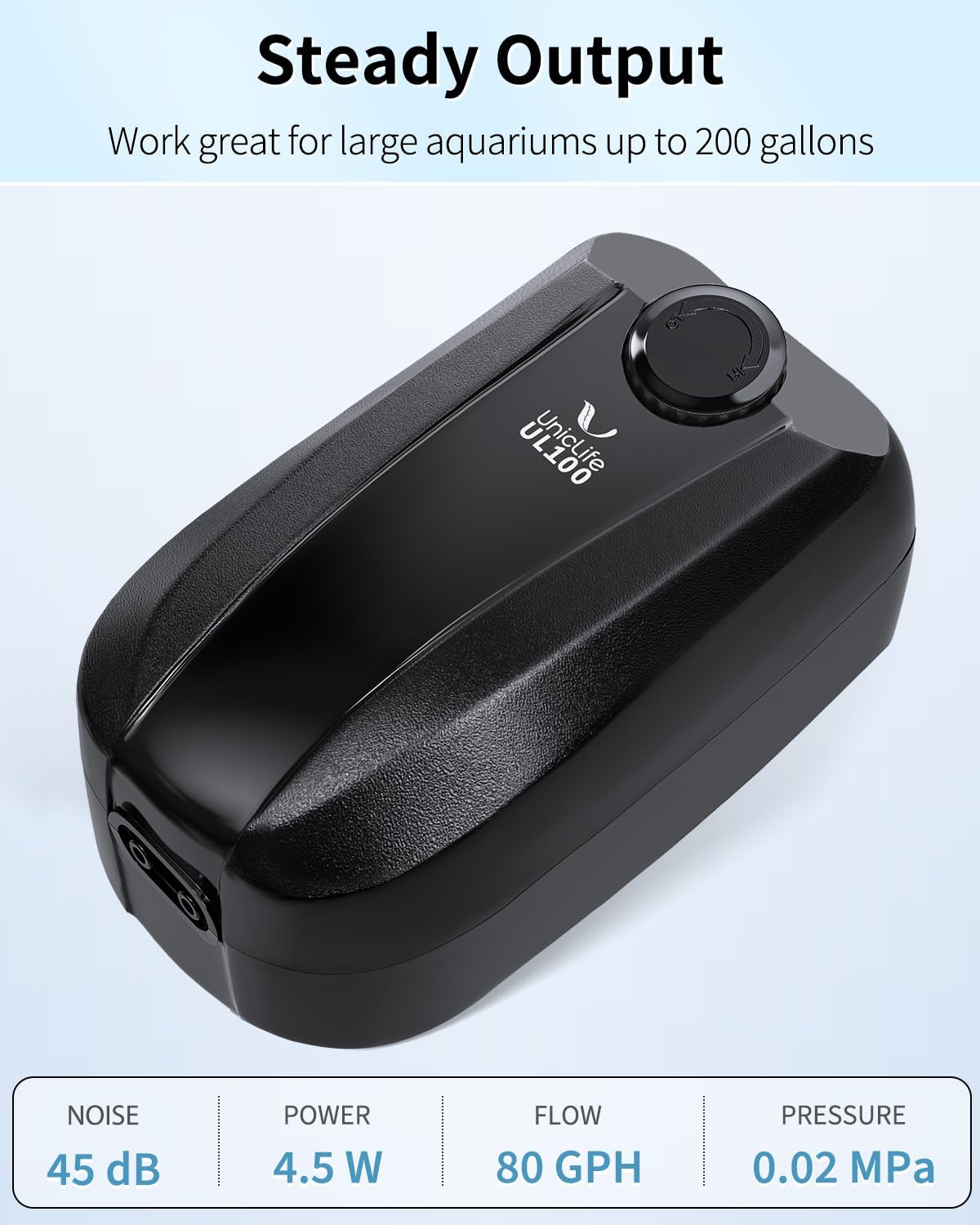 Uniclife Aquarium Air Pump Dual Outlet Fish Tank Aerator - 100 - 200 Gallons - image 3