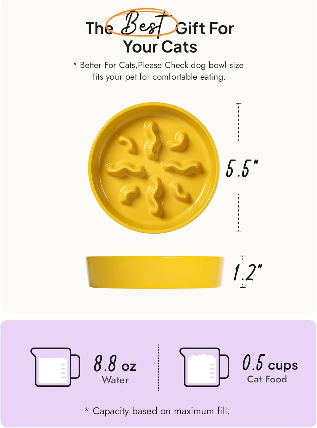 Ceramic Slow Feeder Dog Bowls Small Breed - Yellow / S-0.5 Cups - image 3