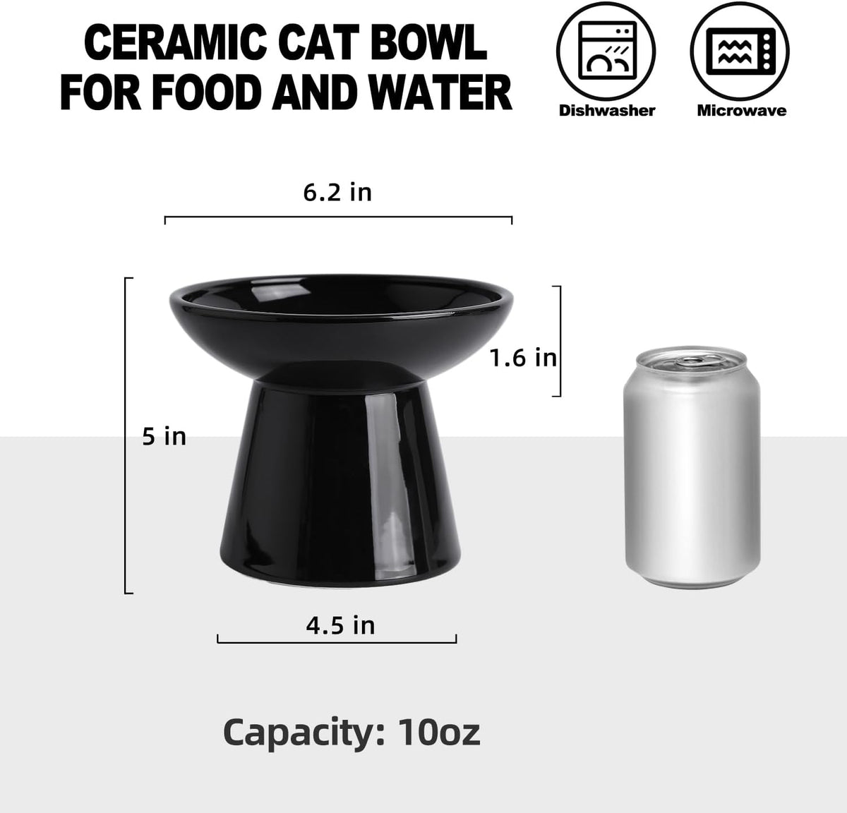 Ceramic Elevated Cat Food Bowls, 6.2" Wide - Black / 2 Pack - image 2