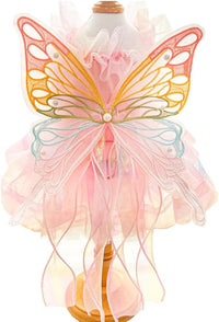 Pink butterfly dog costume dress with lace tutu skirt and gauze wings for small dogs