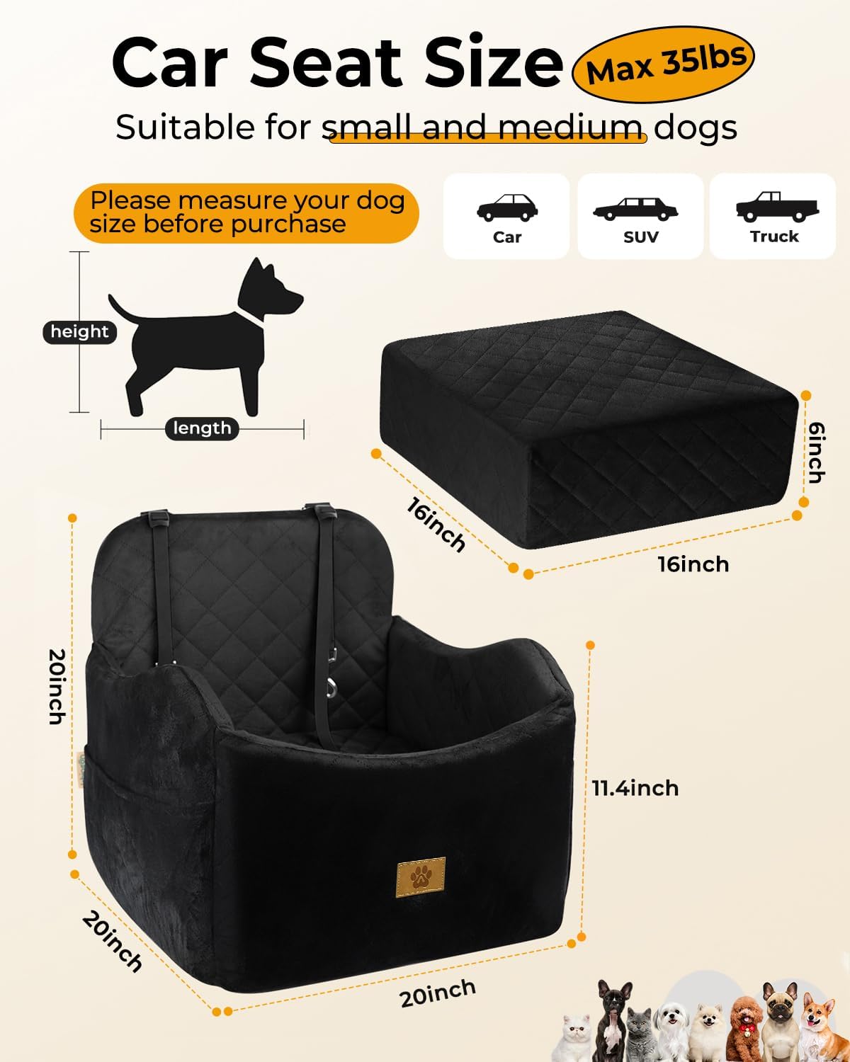 Dog Car Seats for Small Dogs Up to 35 lbs - Black - image 2