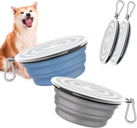 Pawaboo Collapsible Travel Dog Bowls 2 Pack with Lids&Carabiners - 450ml(Pack of 2) / Blue + Grey