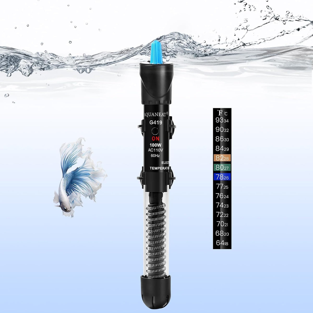 AQUANEAT Aquarium Heater, 50W Fish Tank Heater - 100W