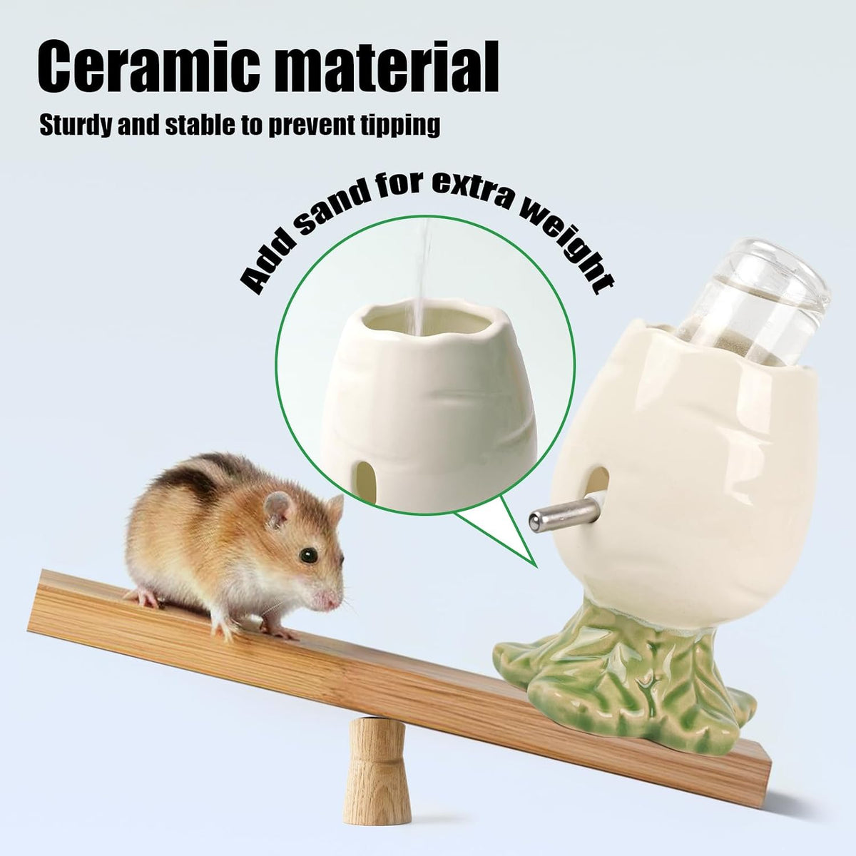 Adjustable No Drip Ceramic Hamster Water Bottle for Glass Tank – Essentials for Small Pets - White Carrot - image 3