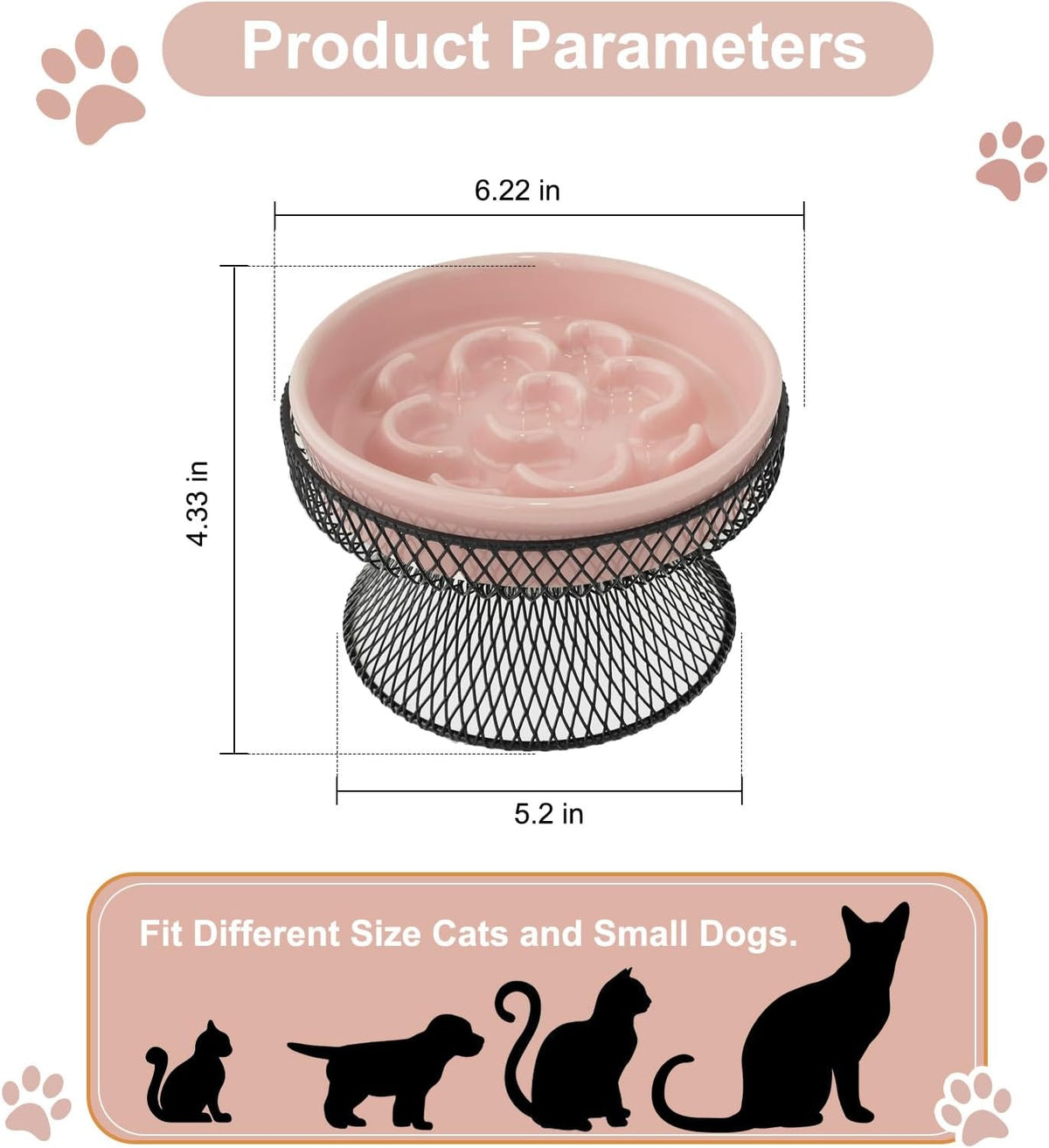 Raised Ceramic Cat Slow Feeder Bowl - Pink - image 2