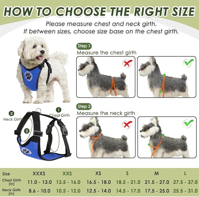 SlowTon Dog Seat Belt Harness for Car, Dog Car Harness Adjustable Mesh Breathable & Dog Seatbelt Safety Tether with Elastic Bungee for Small Medium Large Pets(Blue, Double Clip, XXXS)