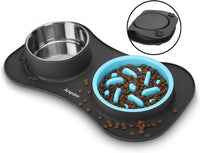 Slow Feeder Dog Bowls 3 in 1 Stainless Steel Food Water Bowl to Slow - Small ＆ Medium Breed / Dark Grey