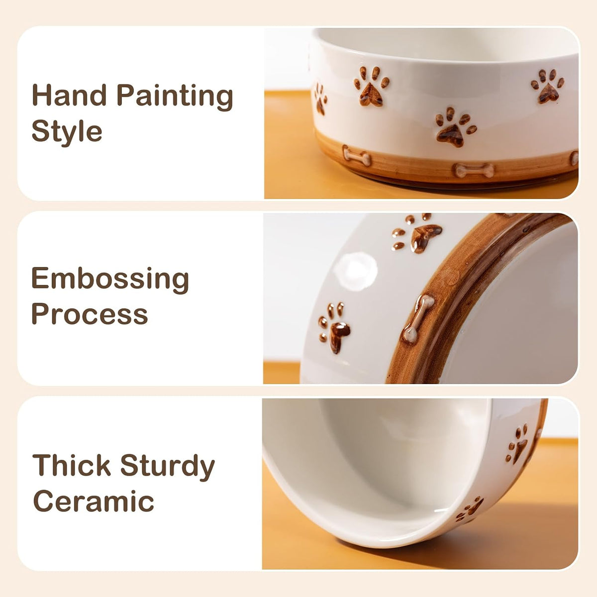 Ceramic Dog Bowls, 3.5 Cups Dog Food and Water Bowl Set for Medium Dogs with Wooden Stand - 4 .0 Cups - image 4