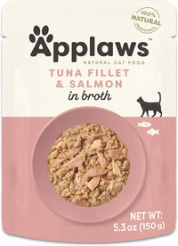 Applaws Natural Wet Cat Food in Broth, Limited Ingredient Wet Cat Food Pouches, No Additives, Made with Natural Ingredients, Tuna Fillet with Salmon in Broth (12 x 5.3oz Pouches)