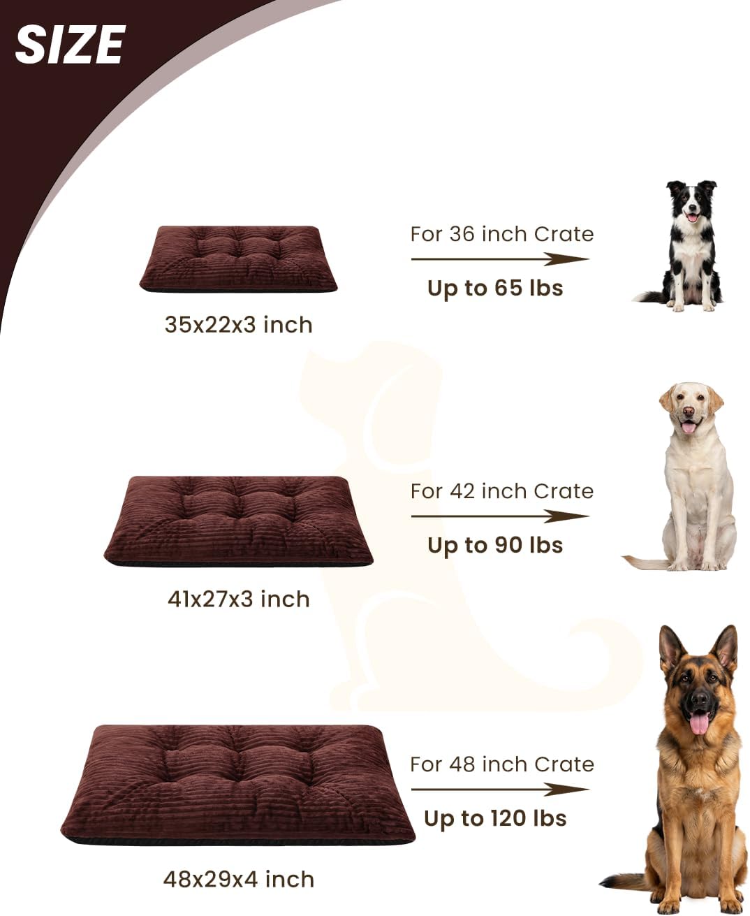 KSIIA Washable Dog Crate Bed Kennel Mat for Large Dogs - Brown / 41.0"L x 27.0"W x 3.5"Th - image 3