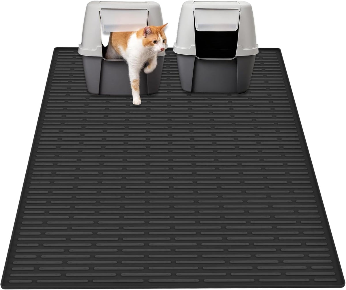 Ultibe 40"x30" Extra Large Silicone Cat Litter Mat - Black / 40"L x 30"W