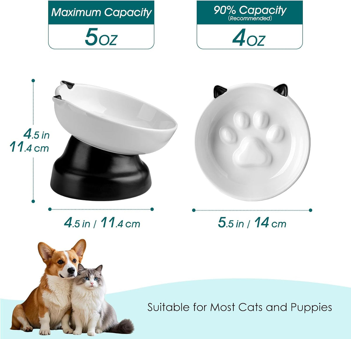 vancasso Slow Feeder Cat Bowls - Black - image 2
