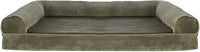 Furhaven Cooling Gel Dog Bed for Large Dogs w/ Removable Bolsters & Washable Cover, For Dogs Up to 95 lbs - Faux Fur & Velvet Sofa - Dark Sage, Jumbo/XL