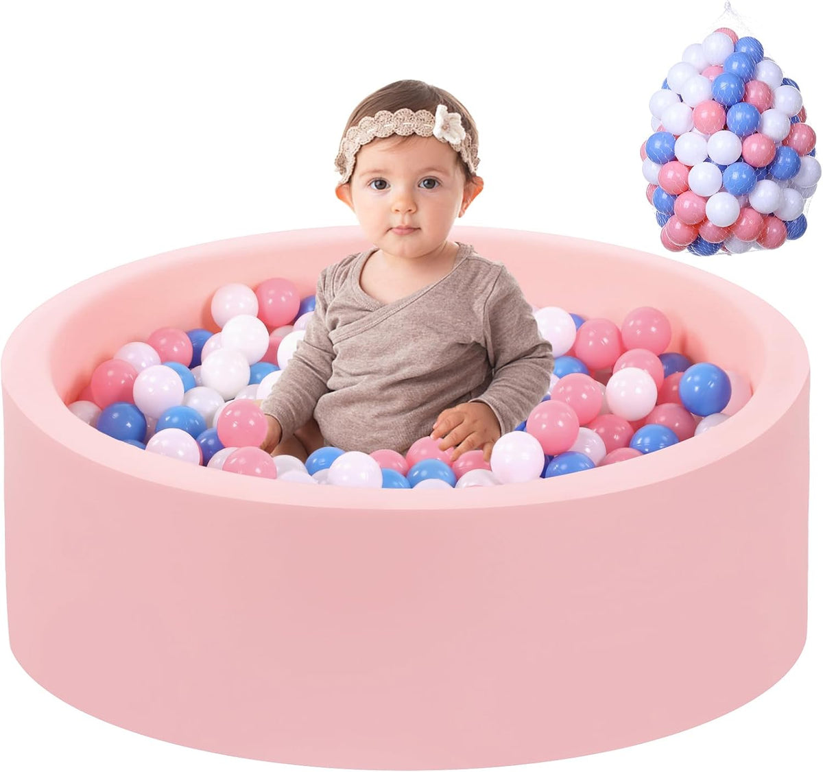 Wilwolfer Foam Ball Pit, Ball Pit for Toddlers, Gray, NO Balls – Fun for Kids & Family - Pink Ball Pit with 100 Tricolor Balls