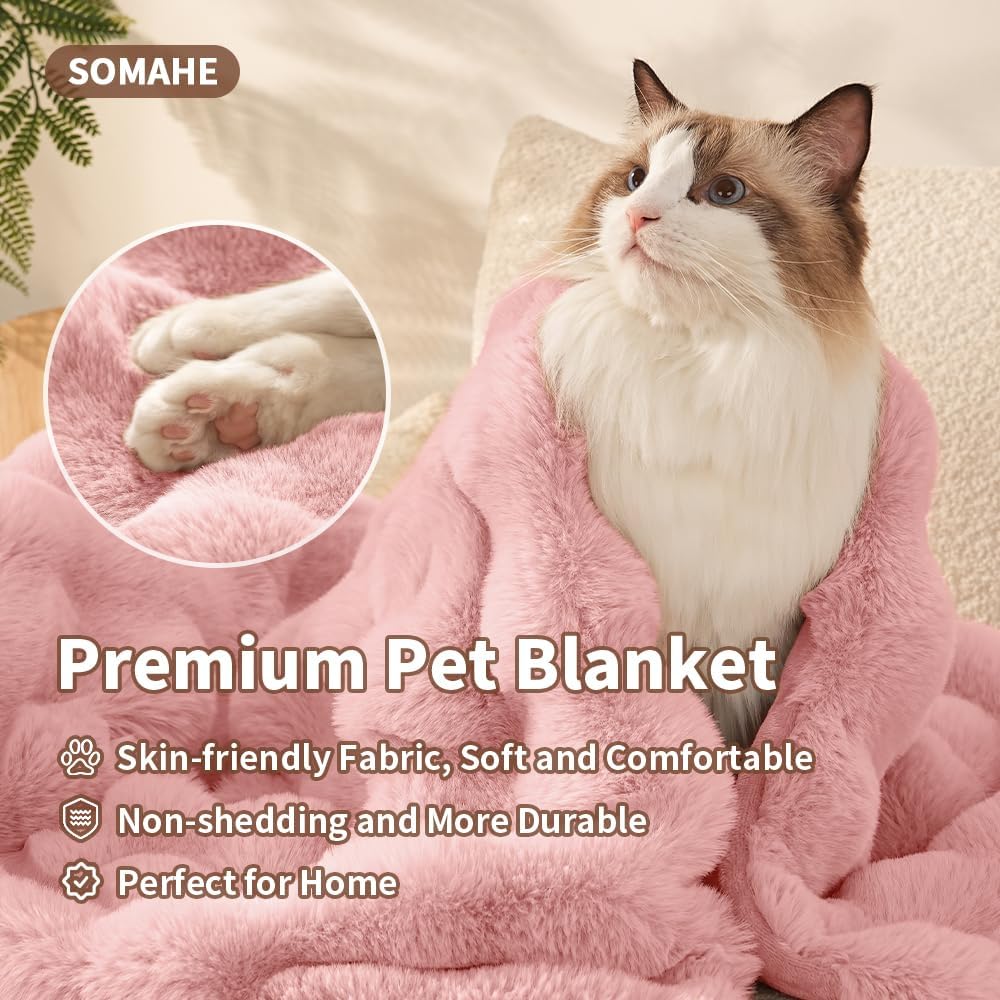SOMAHE Soft Faux Fur Cat Blanket, Washable - 22"L x 18"W Inches / Soft Pink - image 3