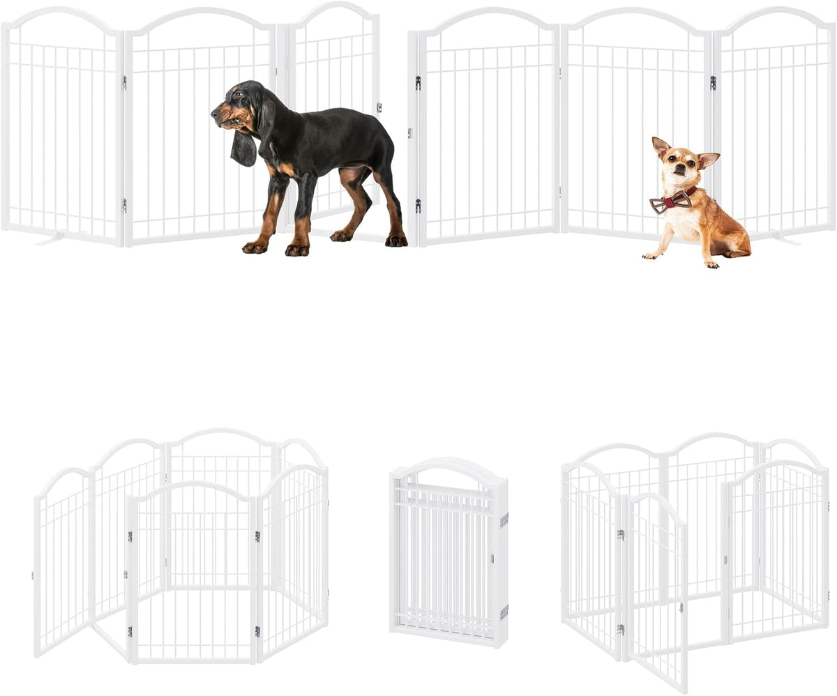 BHG Metal No-Assembly Freestanding Dog Gate with Door Walk Through - White / 6 Panels-S - image 2
