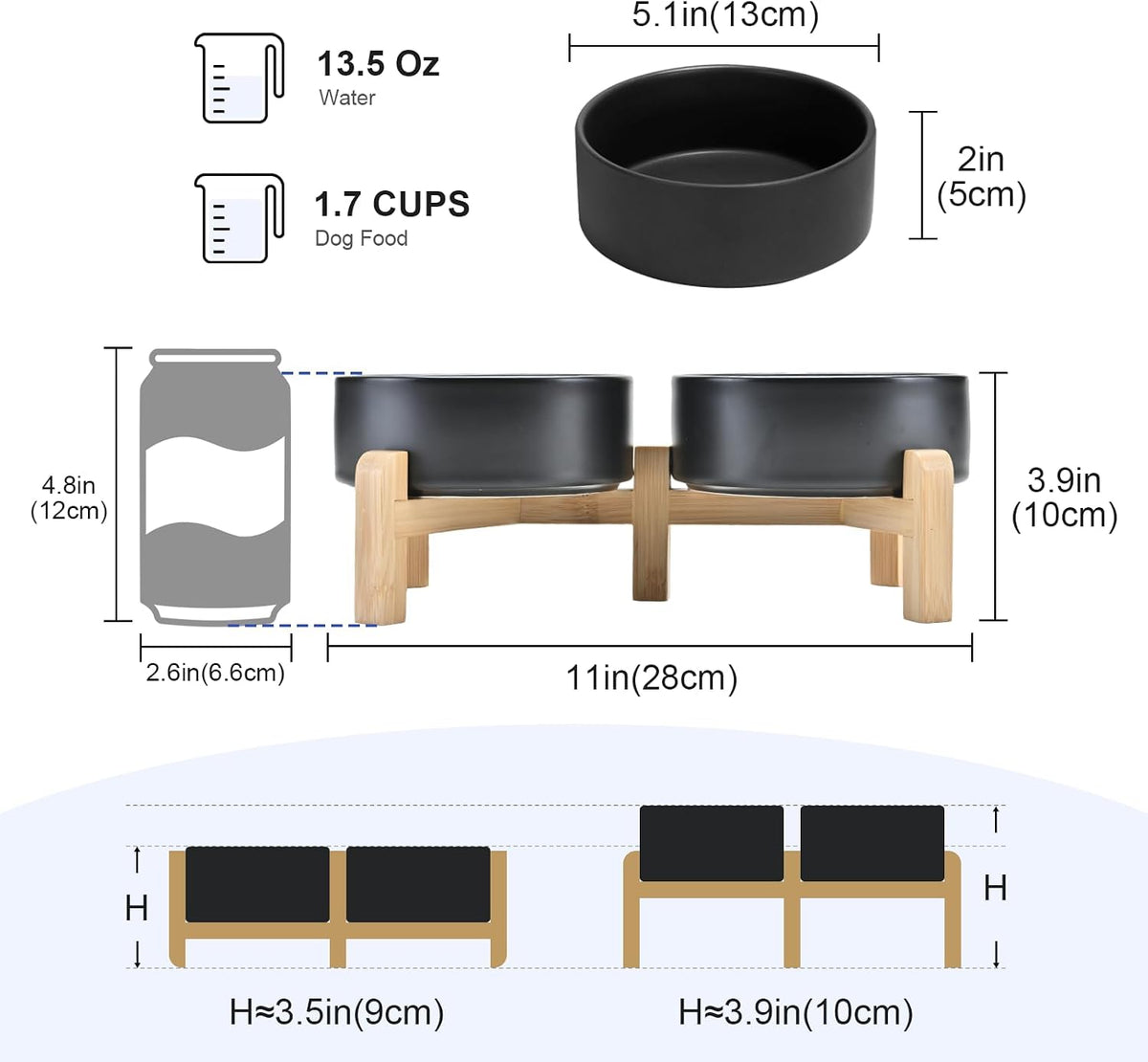 SPUNKYJUNKY Elevated Dog Bowls Ceramic - 5.1 in - 1.7 cups / Black - image 2