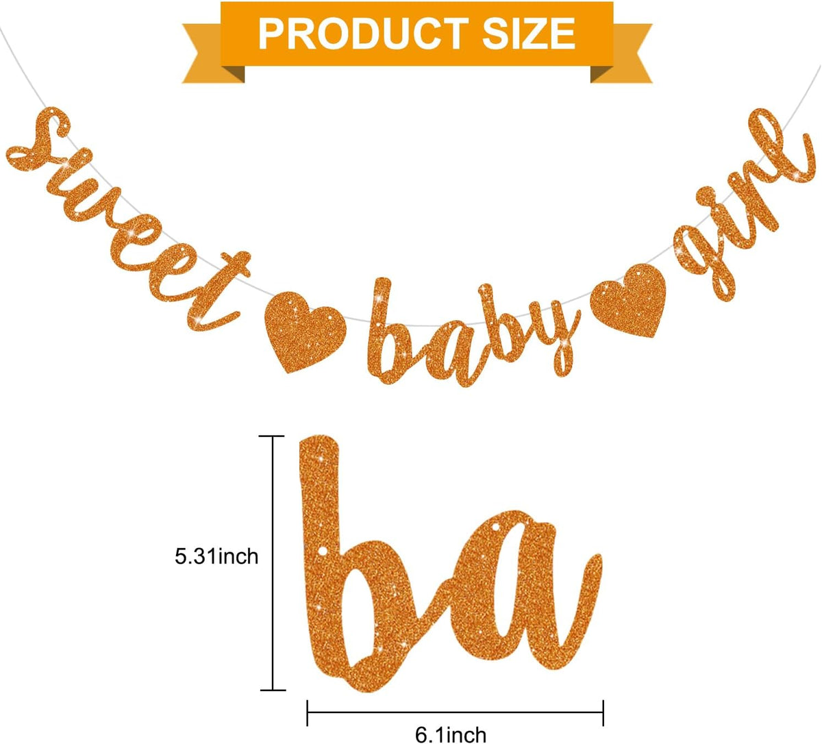 BEISHIDA Pre-Strung Glitter Champagne Girl Baby Banner Baby Shower - Orange - image 3