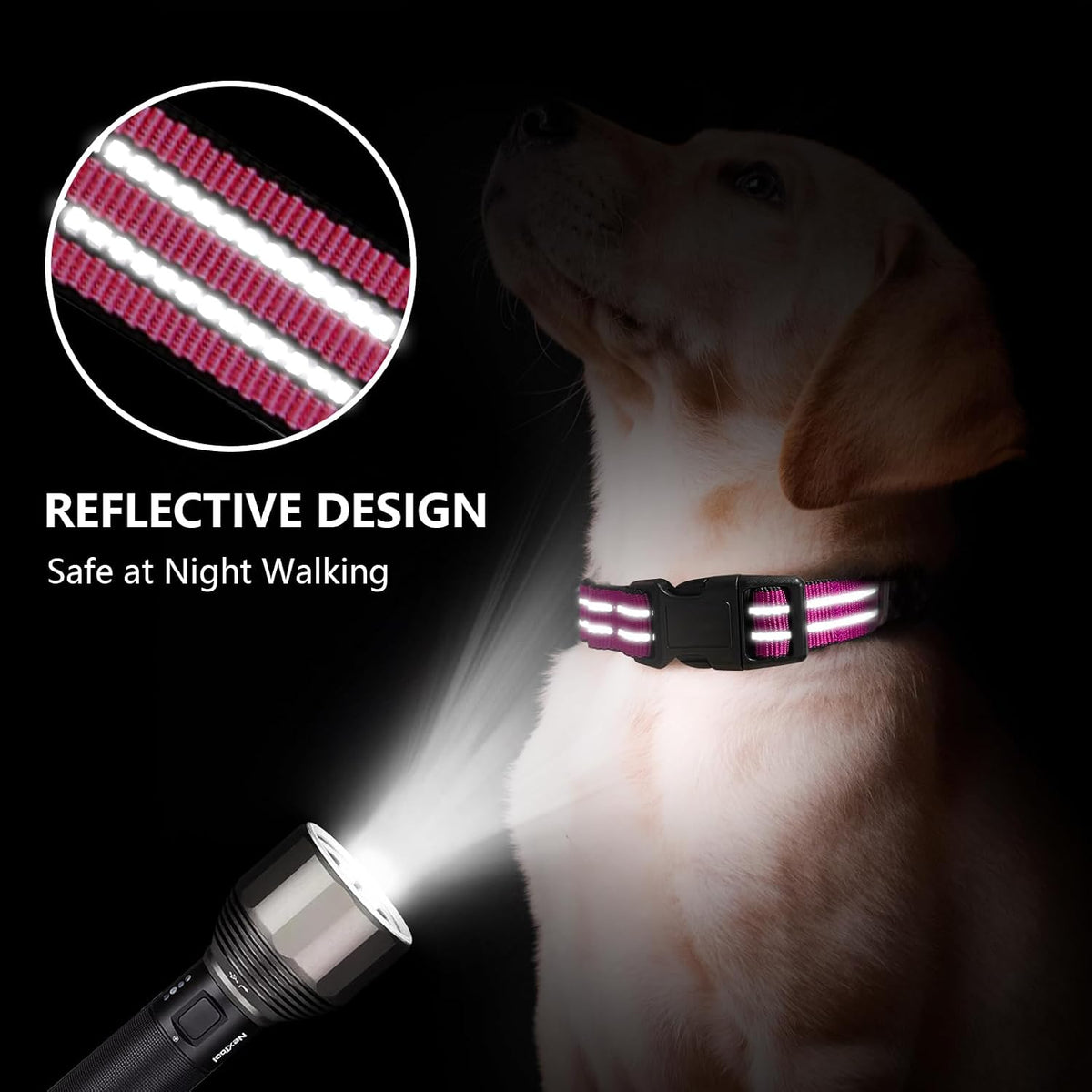 Martingale Collar for Dogs, Reflective Escape Proof, M - Hot Pink / Medium - image 4