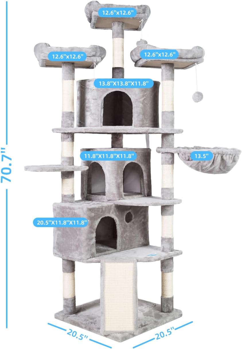 Hey-brother Cat Tree Tower with Multi-Level Large Condo - Light Gray - image 2