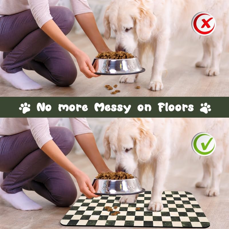 Dog Food Mats for Floors Waterproof - Plaid Black / 32"L x 24"W - image 3