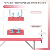 VFK 47'' Large Dog Grooming Table Stainless Steel Foldable Grooming Table for Dogs at Home Adjustable Height Arms Pet Station with Nooses, Mesh Tray, Tool Organizer