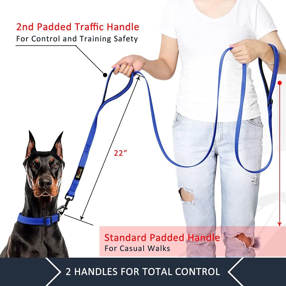 Plutus Pet Double Handle Dog Leash, for Medium Large Dogs - 6 FT / Navy Blue - image 2