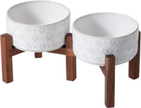 Elevated Dog Bowls, Raised Ceramic Dog Bowl for Small & Medium Dogs – Essentials for Dogs - Double Bowls with Stand- Arctic White / 3.4CUPS
