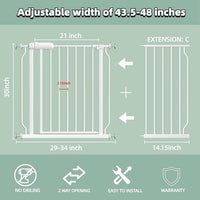 TSAYAWA Walk Through Baby Gate with Door, 43.5-48 Inch Wide Presure Mounted No Drill Metal Auto Close Child Gate for Stair Doorway - Indoor Outdoor Safty Gate for Toddler Dog Doggie, White