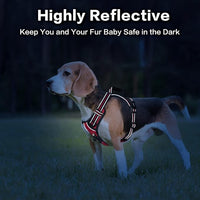 PoyPet No Pull Dog Harness, No Choke Front Clip Reflective Dog Vest with Soft Padded Vertical Handle, 3 Leash Attachments for Small Medium Large Dogs (Red,L)