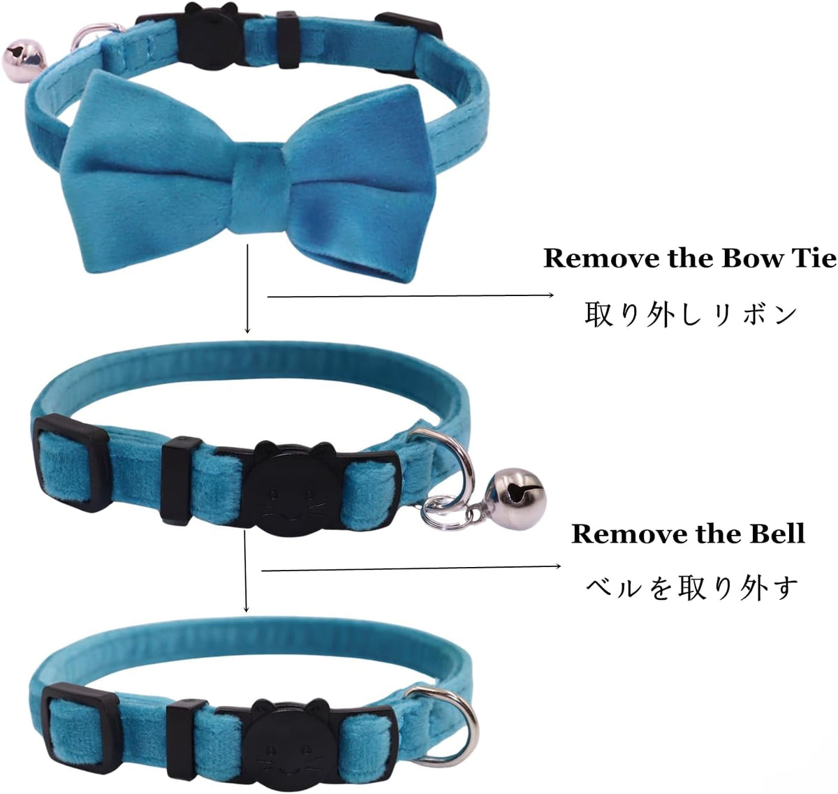 Cat Collar Breakaway with Bell and Removable Bow Tie Safety Buckle - Blue - image 4