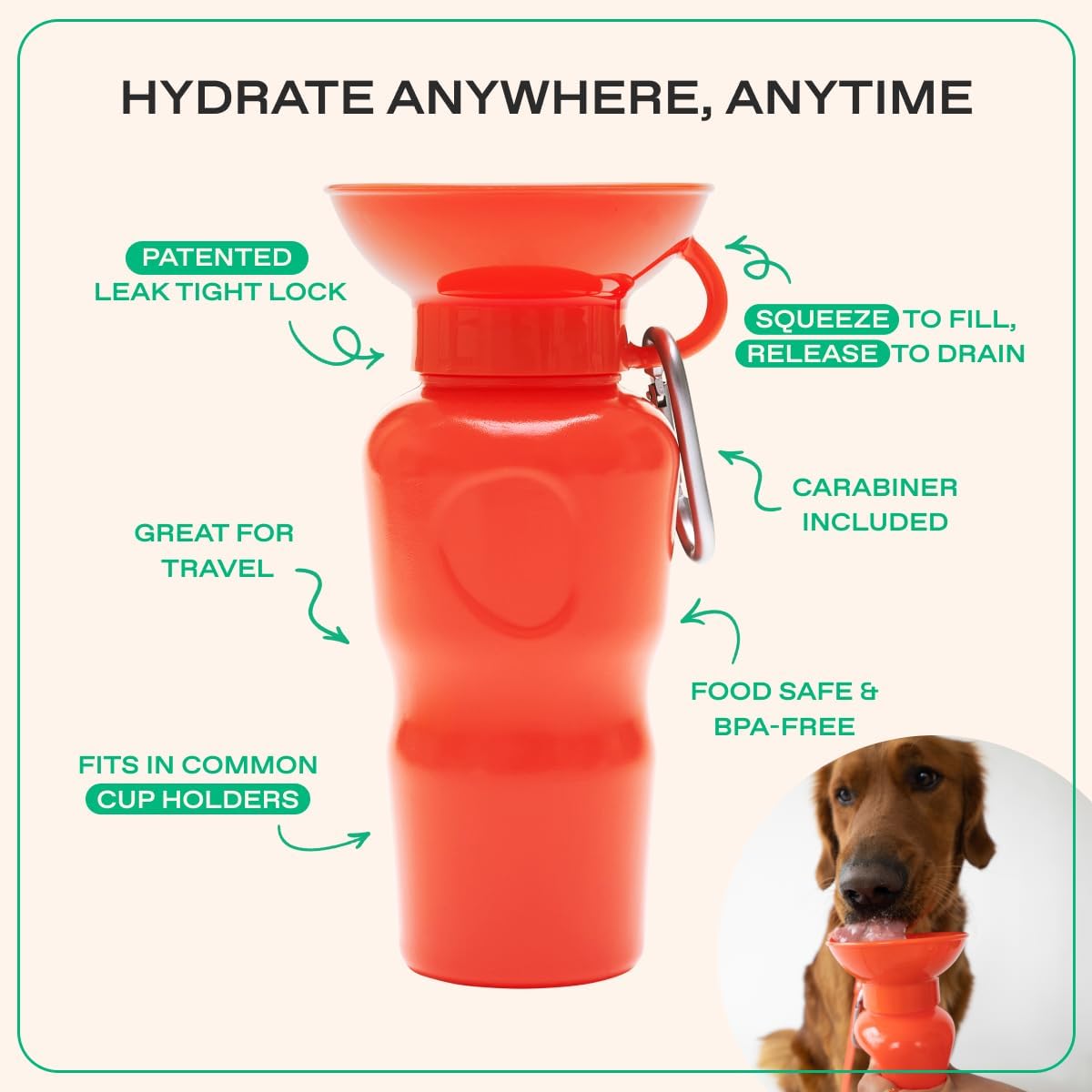 Springland 22oz Classic Portable Dog Water Bottle with Built-in Bowl - Poppy / 22oz Classic - image 3