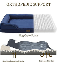 Bedfolks Orthopedic Dog Bed, Big Waterproof Dog Sofa Bed for Large Dogs, Egg Foam Pet Couch Bed with Removable Washable Cover and Nonslip Bottom, Navy Blue