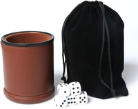 Felt Lined PU Leather Dice Cup Set with 6 Dot Dices – Fun for Kids & Family - Brown - image 4