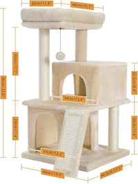 PAWZ Road Cat Tree Luxury Cat Tower with Double Condos, Spacious Perch, Fully Wrapped Scratching Sisal Posts and Replaceable Dangling Balls Beige