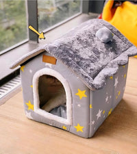 Scnbom Dog House Indoor Puppy Cave Cat Nest Kennel Pet Bed Portable Memory Sponge Foldable Houses with Cushion (Grey, S:Size fits 3.5kg/8lbs (Pets))