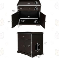 PETSITE Cat Litter Box Enclosure, Large Cat Washroom End Table with Drawer & 2 Doors, Wooden Cat House Storage Cabinet, Hidden Litter Box Furniture, Brown